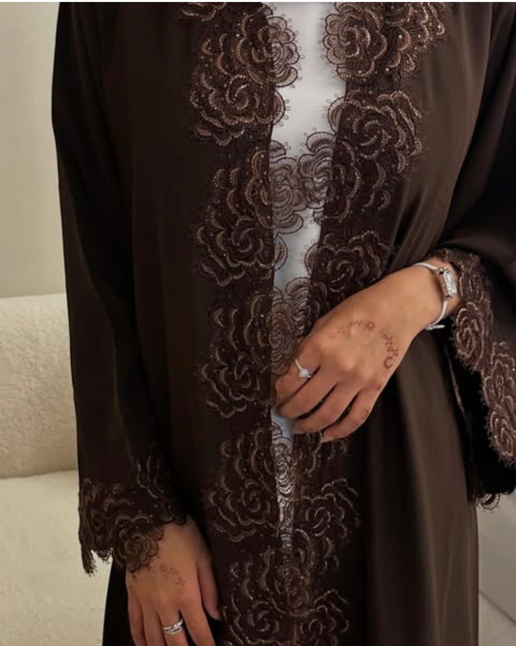 Coffee Brown Lace Abaya