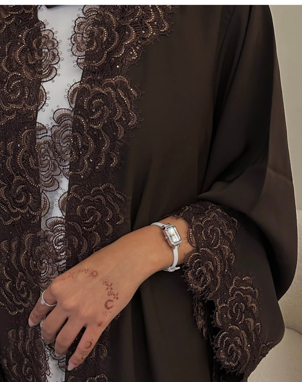 Coffee Brown Lace Abaya