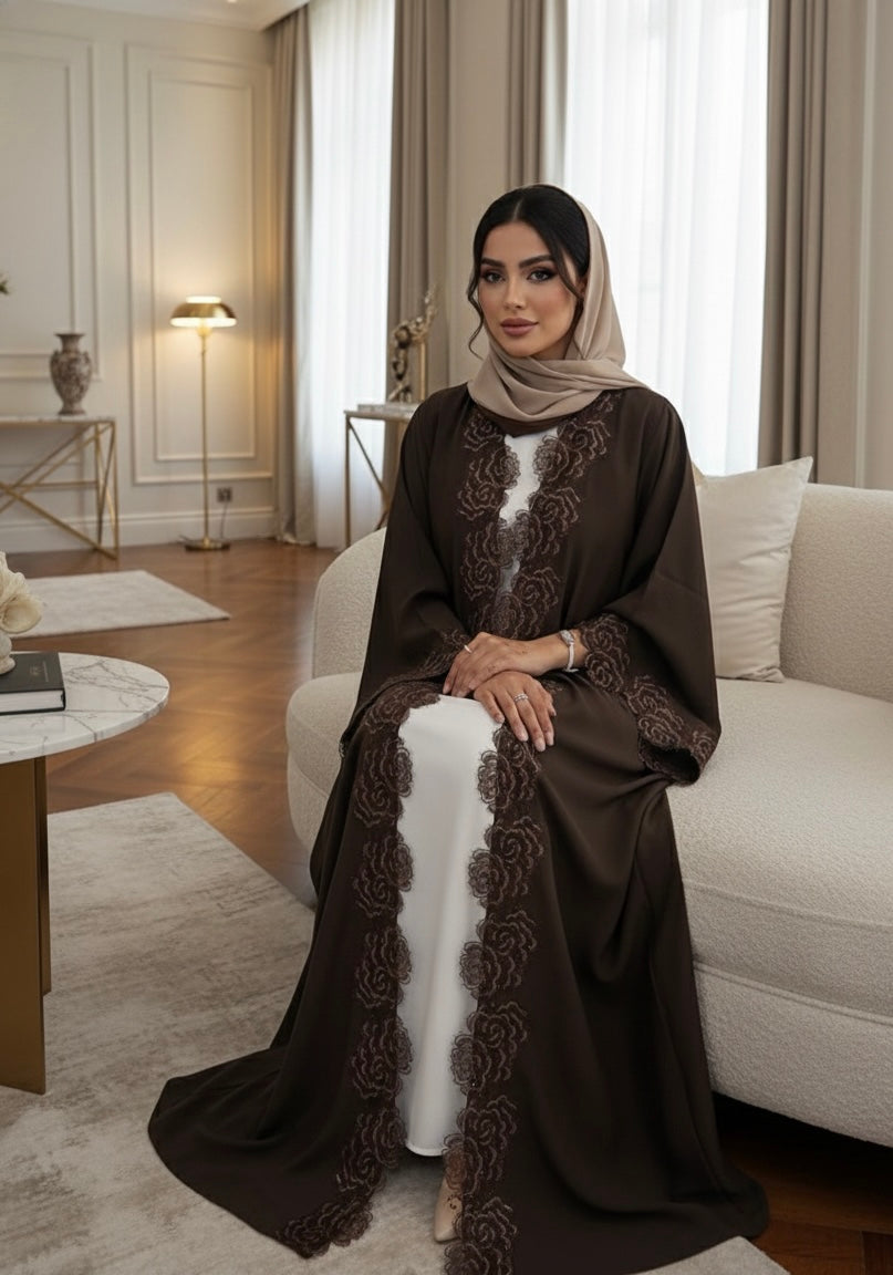 Coffee Brown Lace Abaya