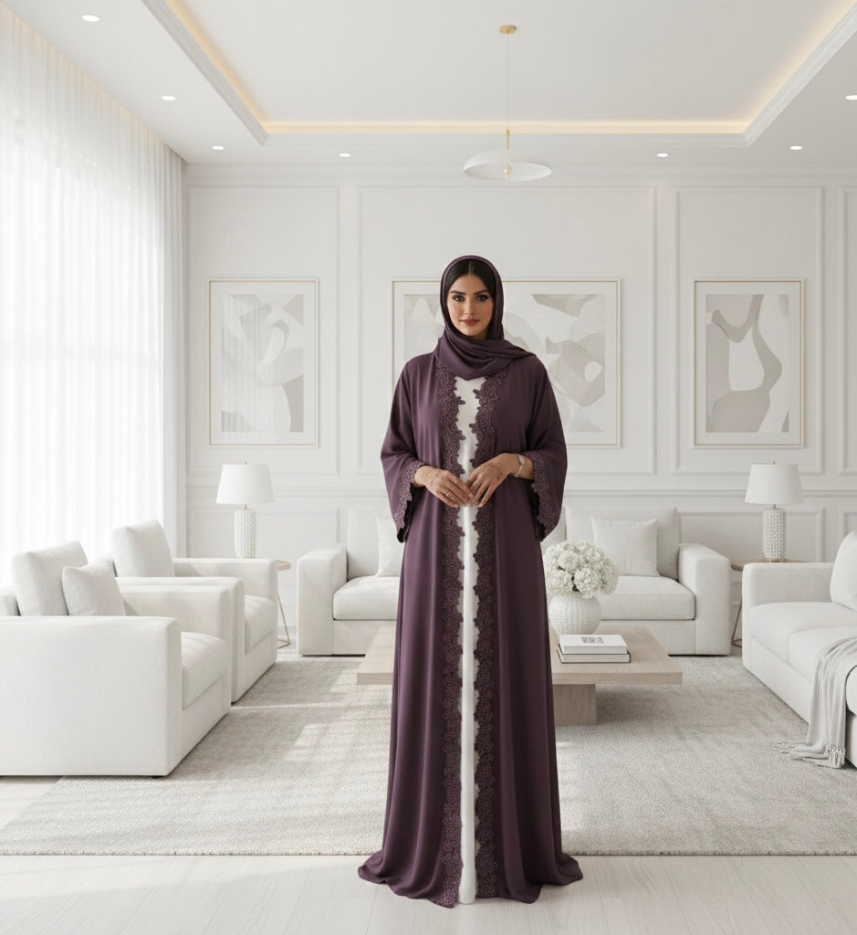 Dark Lavender Lace Abaya